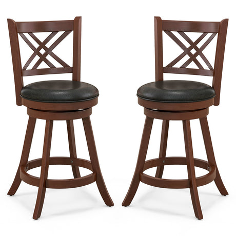 Taburetes de bar tapizados giratorios 360° (juego de 2) con respaldo y reposapiés