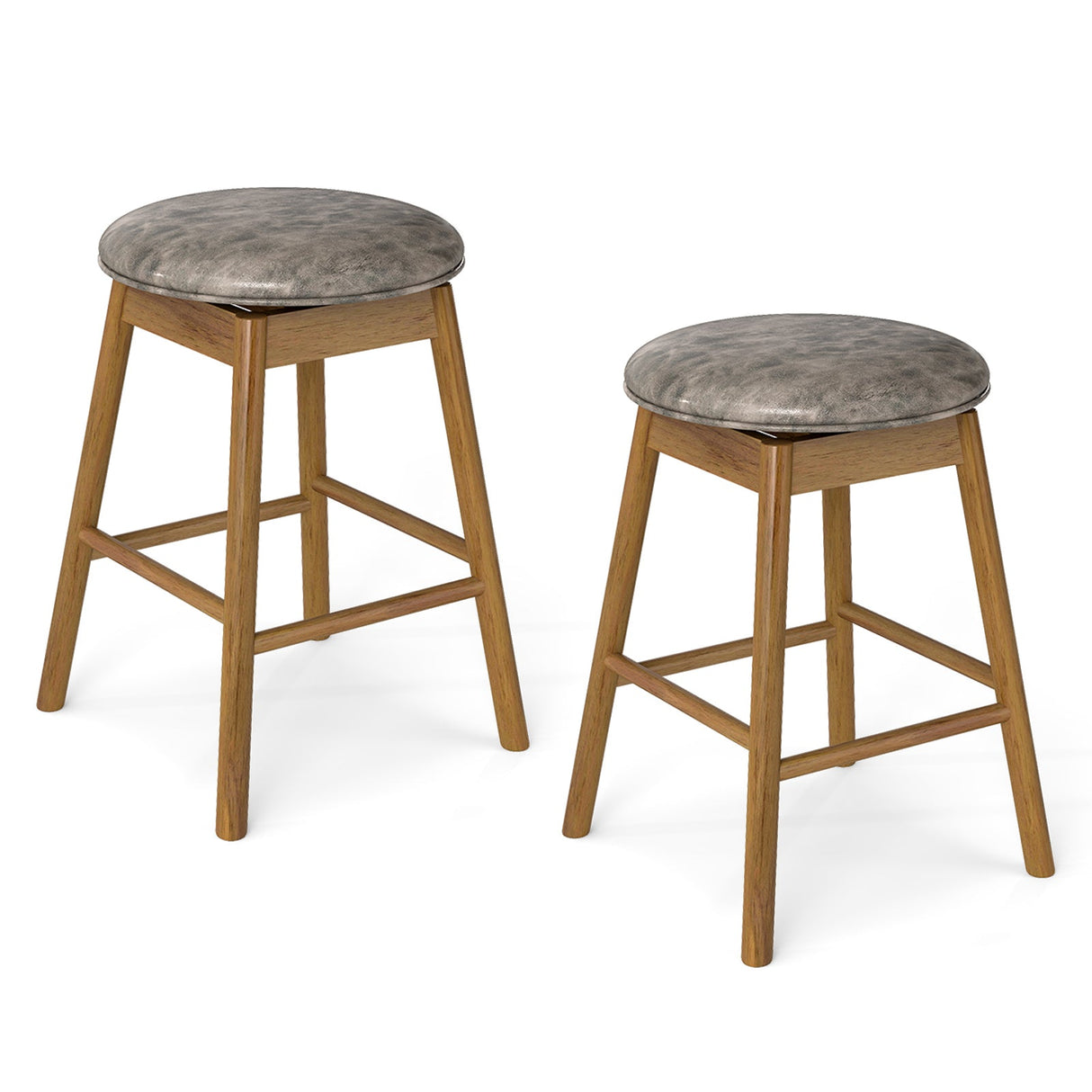 Taburetes de barra giratorios de altura para mostrador con patas de madera maciza y reposapiés - Juego de 2