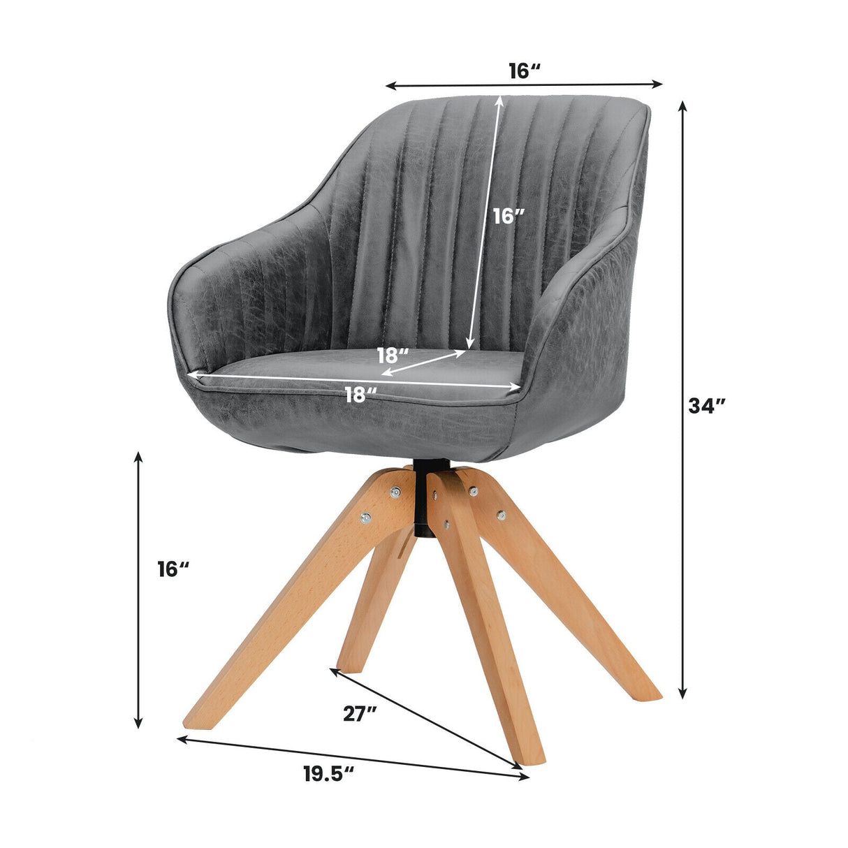 Juego Moderno Leathaire de 2 Sillones Giratorios con Patas de Madera de Haya