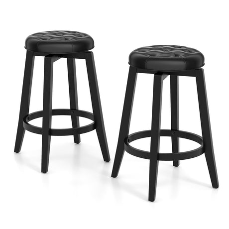 Juego de 2 taburetes de bar con estructura de madera de caucho tapizados, giratorios 360° y con reposapiés