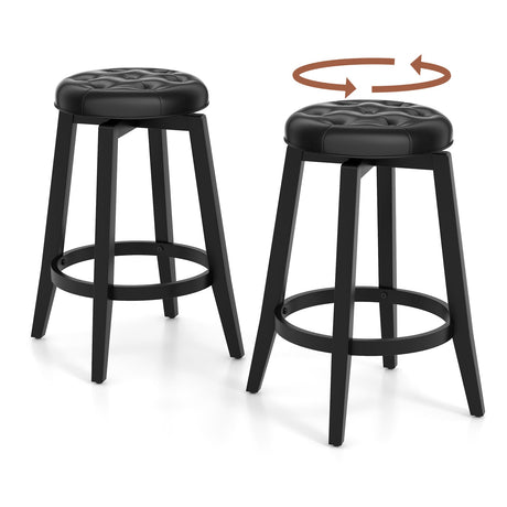 Juego de 2 taburetes de bar con estructura de madera de caucho tapizados, giratorios 360° y con reposapiés