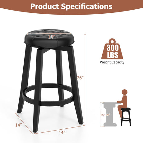 Juego de 2 taburetes de bar con estructura de madera de caucho tapizados, giratorios 360° y con reposapiés