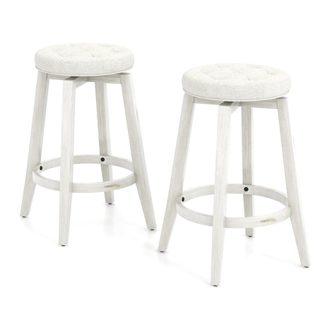 Juego de 2 taburetes de bar de madera de caucho tapizados giratorios 360 grados con reposapiés