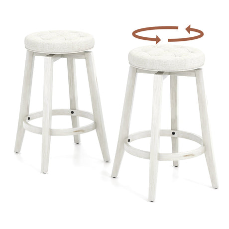 Juego de 2 taburetes de bar de madera de caucho tapizados giratorios 360 grados con reposapiés