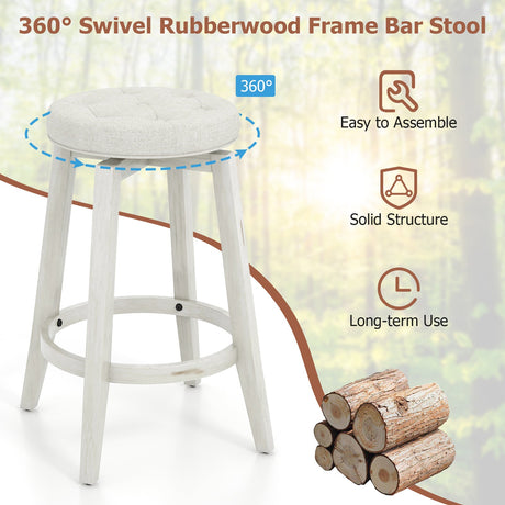 Juego de 2 taburetes de bar de madera de caucho tapizados giratorios 360 grados con reposapiés