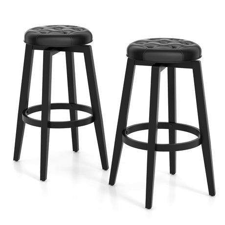 Juego de 2 taburetes de bar con estructura de madera de caucho tapizados, giratorios 360° y con reposapiés