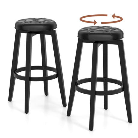 Juego de 2 taburetes de bar con estructura de madera de caucho tapizados, giratorios 360° y con reposapiés