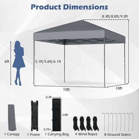 Carpa Cenador Plegable de 10 X 10 Pies con Bolsa de Transporte Portátil y 8 Estacas