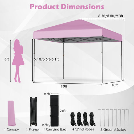 Carpa Cenador Plegable de 10 X 10 Pies con Bolsa de Transporte Portátil y 8 Estacas