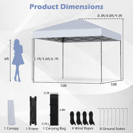 Carpa Cenador Plegable de 10 X 10 Pies con Bolsa de Transporte Portátil y 8 Estacas