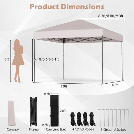 Carpa Cenador Plegable de 10 X 10 Pies con Bolsa de Transporte Portátil y 8 Estacas