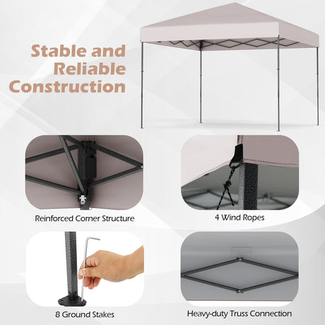 Carpa Cenador Plegable de 10 X 10 Pies con Bolsa de Transporte Portátil y 8 Estacas