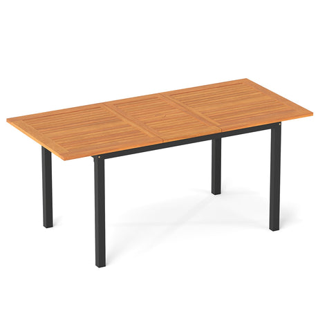 Mesa de Comedor Extensible de Madera Maciza para 4-8 Personas con Agujero para Sombrilla