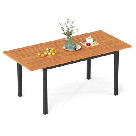 Mesa de Comedor Extensible de Madera Maciza para 4-8 Personas con Agujero para Sombrilla