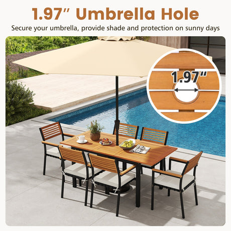 Mesa de Comedor Extensible de Madera Maciza para 4-8 Personas con Agujero para Sombrilla