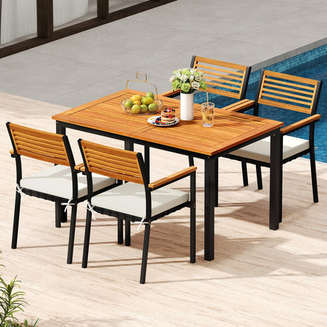 Mesa de Comedor Extensible de Madera Maciza para 4-8 Personas con Agujero para Sombrilla