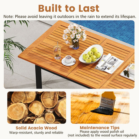 Mesa de Comedor Extensible de Madera Maciza para 4-8 Personas con Agujero para Sombrilla