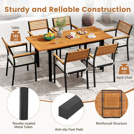 Mesa de Comedor Extensible de Madera Maciza para 4-8 Personas con Agujero para Sombrilla
