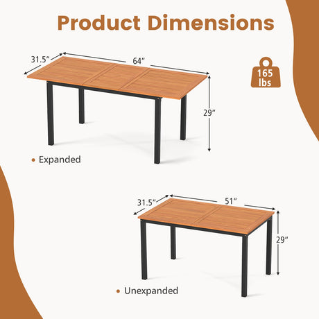 Mesa de Comedor Extensible de Madera Maciza para 4-8 Personas con Agujero para Sombrilla