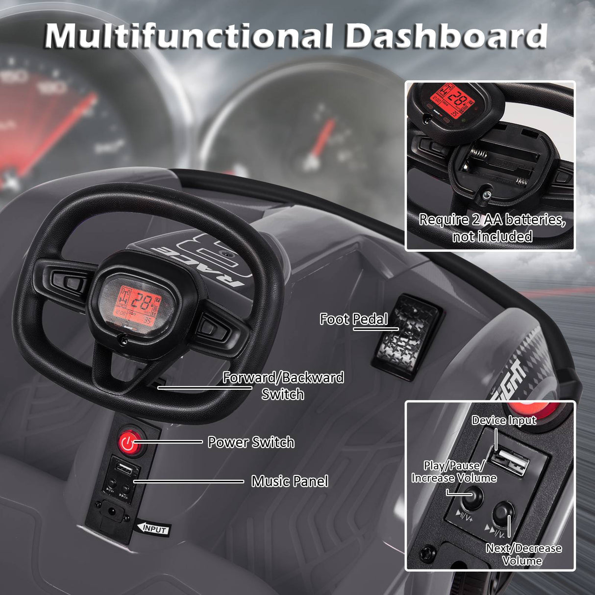Coche Eléctrico de 6V para Niños con Control Remoto y Cinturón de Seguridad