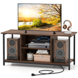 Mueble de TV con centro de entretenimiento, estantes abiertos y tomas de corriente para televisores de hasta 50 pulgadas - Marrón rústico