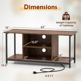 Mueble de TV con centro de entretenimiento, estantes abiertos y tomas de corriente para televisores de hasta 50 pulgadas - Marrón rústico