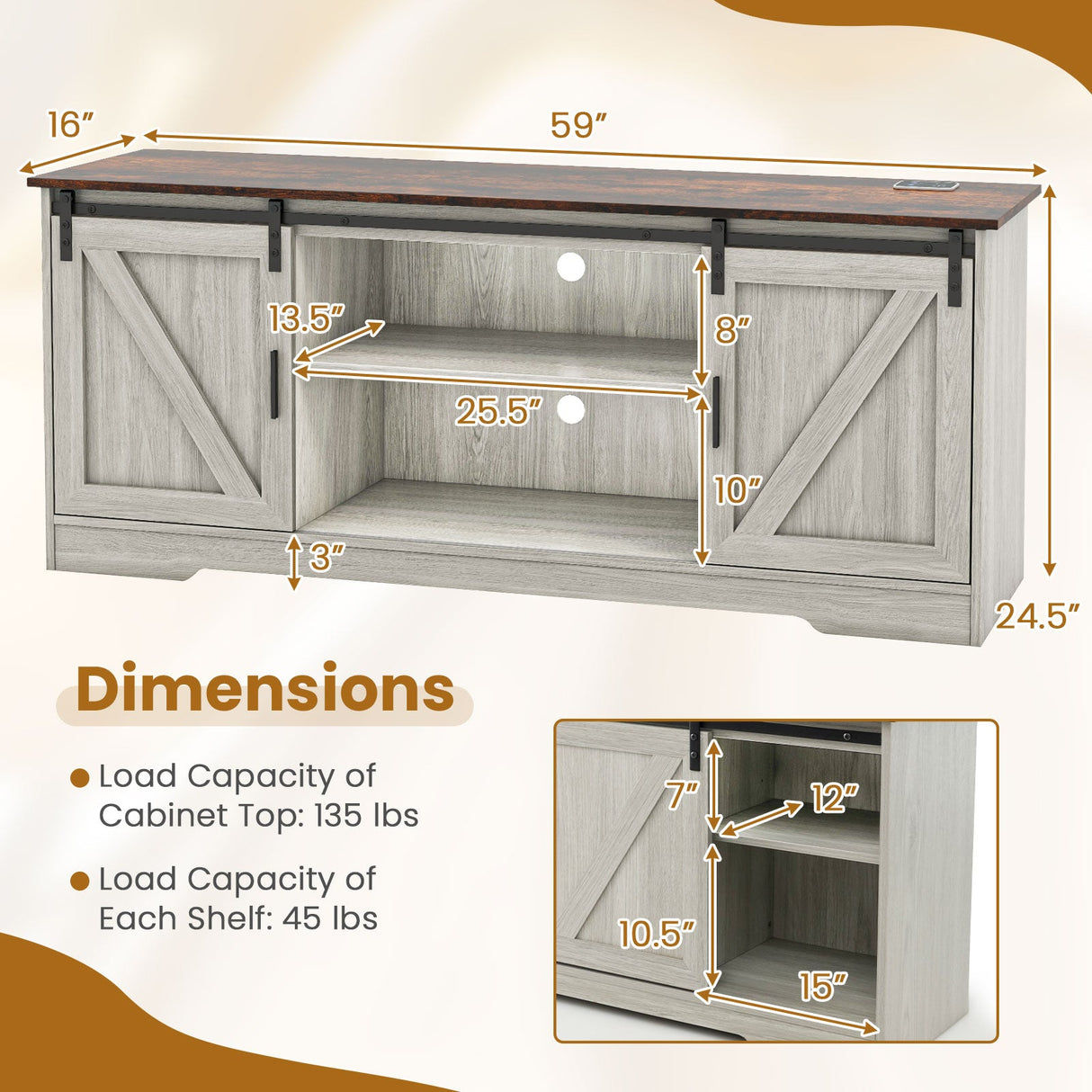 Mueble de TV para televisores de 65 pulgadas, mesa de consola multimedia para sala de estar