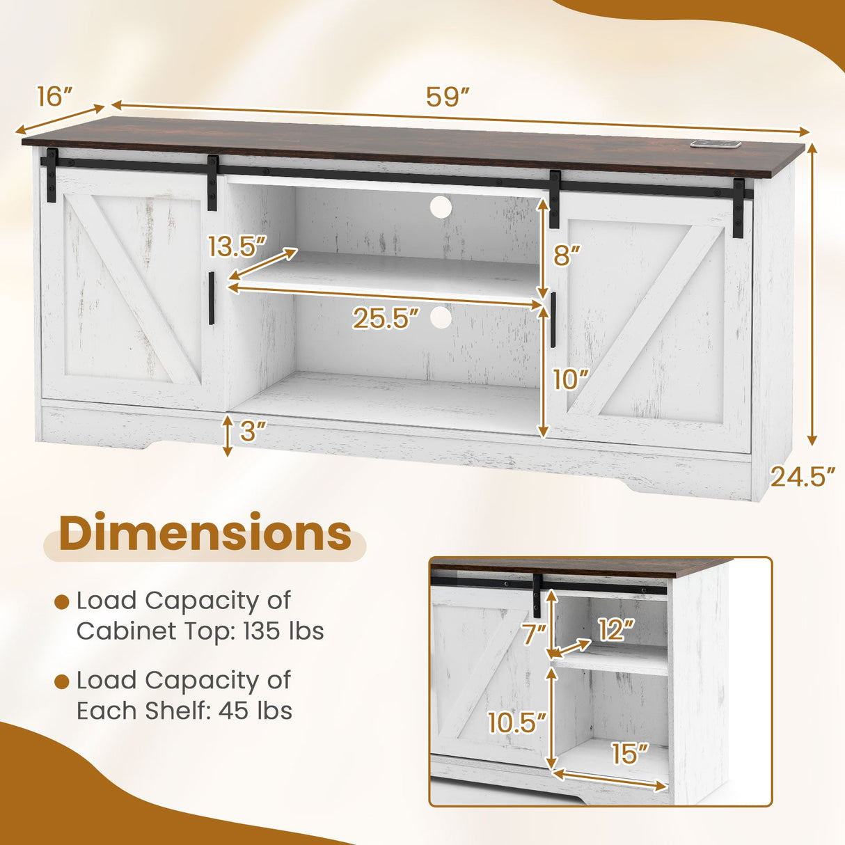 Mueble de TV para televisores de 65 pulgadas, mesa de consola multimedia para sala de estar