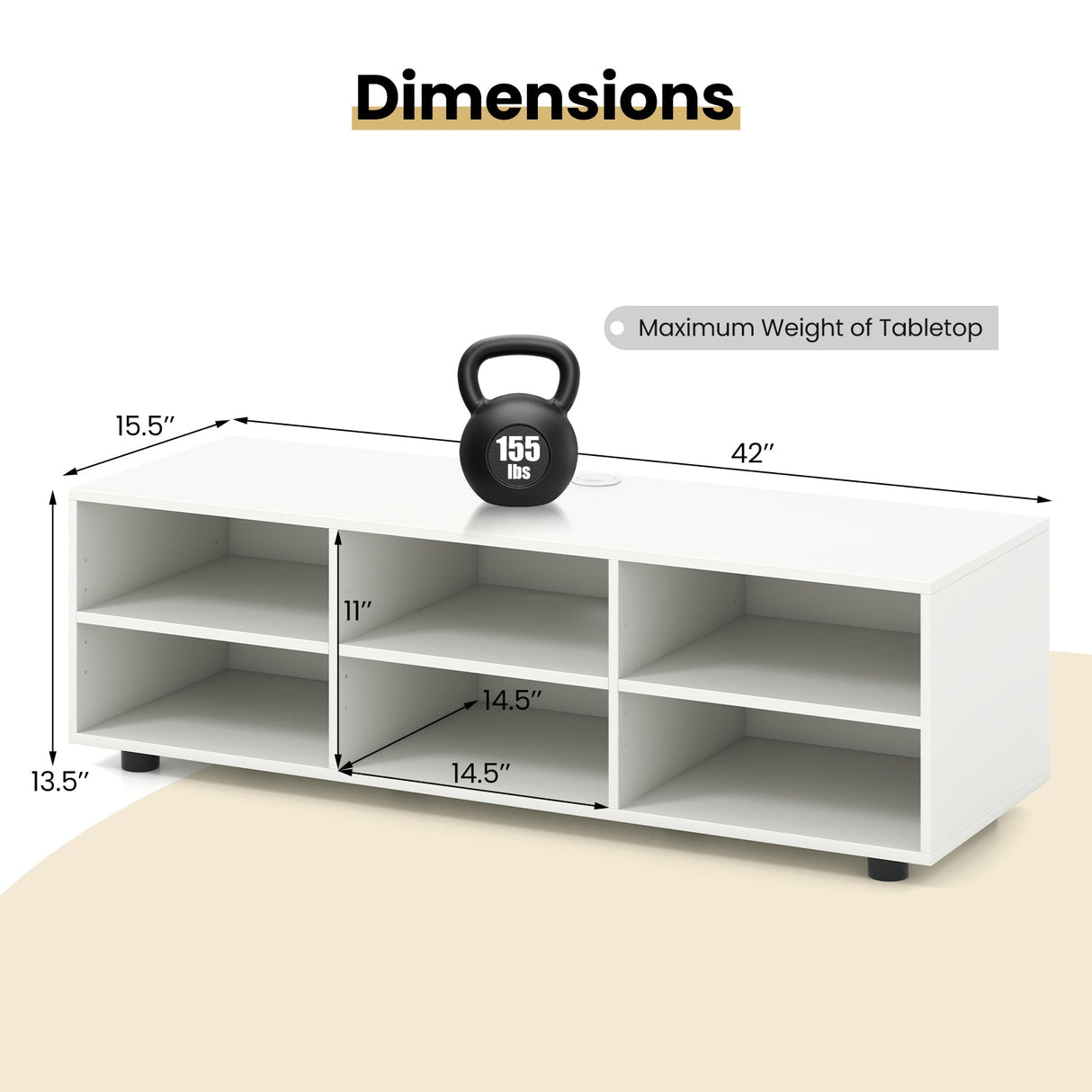 Mueble para TV de hasta 55 pulgadas con 6 compartimentos de almacenamiento-Blanco