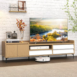 Mueble de TV para televisores de hasta 80 pulgadas, centro de entretenimiento moderno de mediados de siglo con armario de almacenamiento - Natural