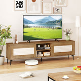 Mueble de TV para televisores de hasta 70 pulgadas, centro de entretenimiento acanalado Waveform-Roble