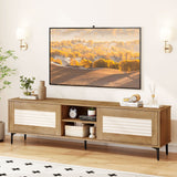 Mueble de TV para televisores de hasta 70 pulgadas, centro de entretenimiento acanalado Waveform-Roble