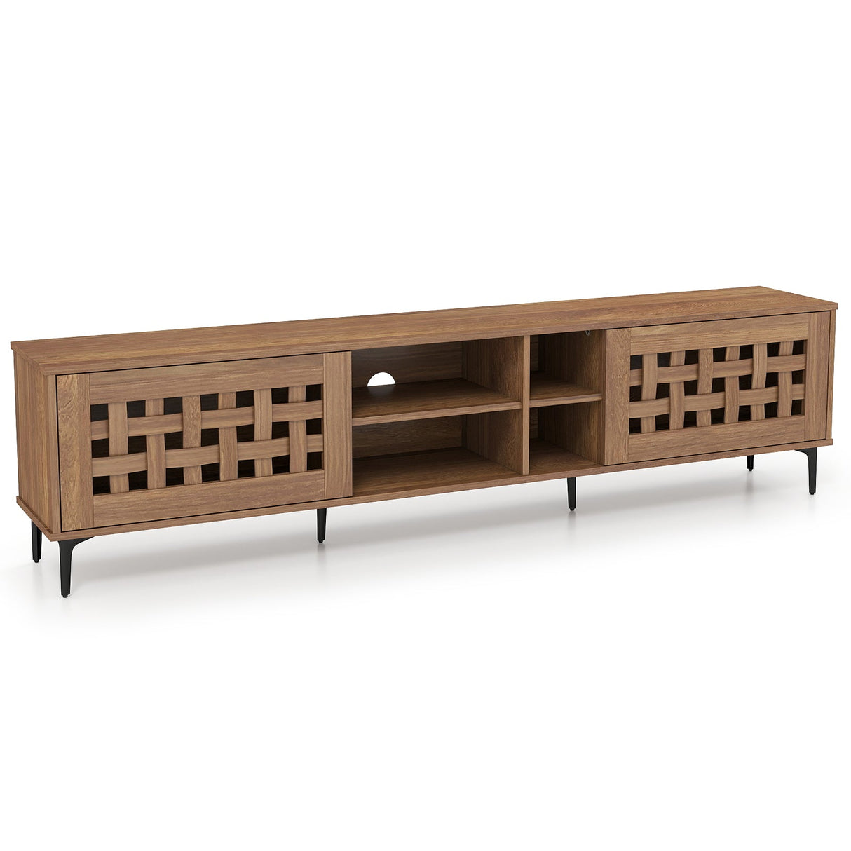 Mueble de TV para televisores de hasta 80" con 2 puertas y gabinetes de almacenamiento - Nogal