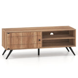 Mueble de TV para televisores de hasta 55 pulgadas, centro de entretenimiento moderno de mediados de siglo con armario de almacenamiento, roble