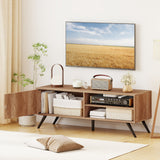 Mueble de TV para televisores de hasta 55 pulgadas, centro de entretenimiento moderno de mediados de siglo con armario de almacenamiento, roble