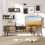 Mid-century Modern TV Stand for TVs up to 85 Inch with Open Compartments-Walnut