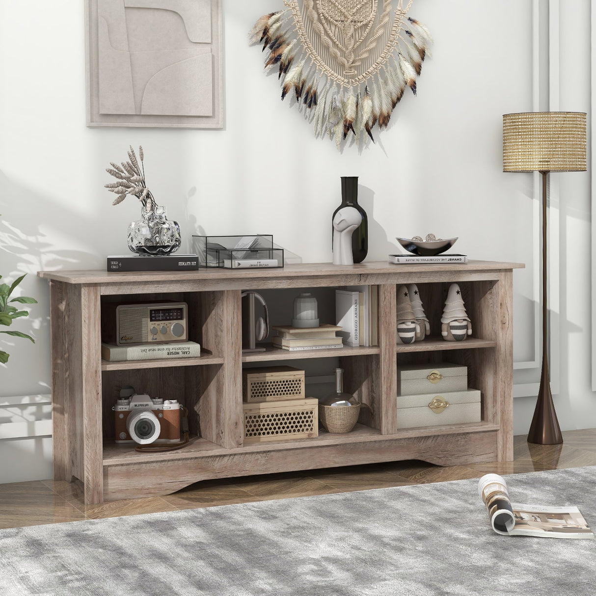 TV Stand for up to 65 Inch Flat Screen TVs with Adjustable Shelves for 18 Inch Electric Fireplace (Not Included)