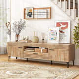 Mueble de TV con 2 armarios y cajón de almacenamiento para televisores de 65 pulgadas - Roble