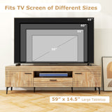 Mueble de TV con 2 armarios y cajón de almacenamiento para televisores de 65 pulgadas - Roble