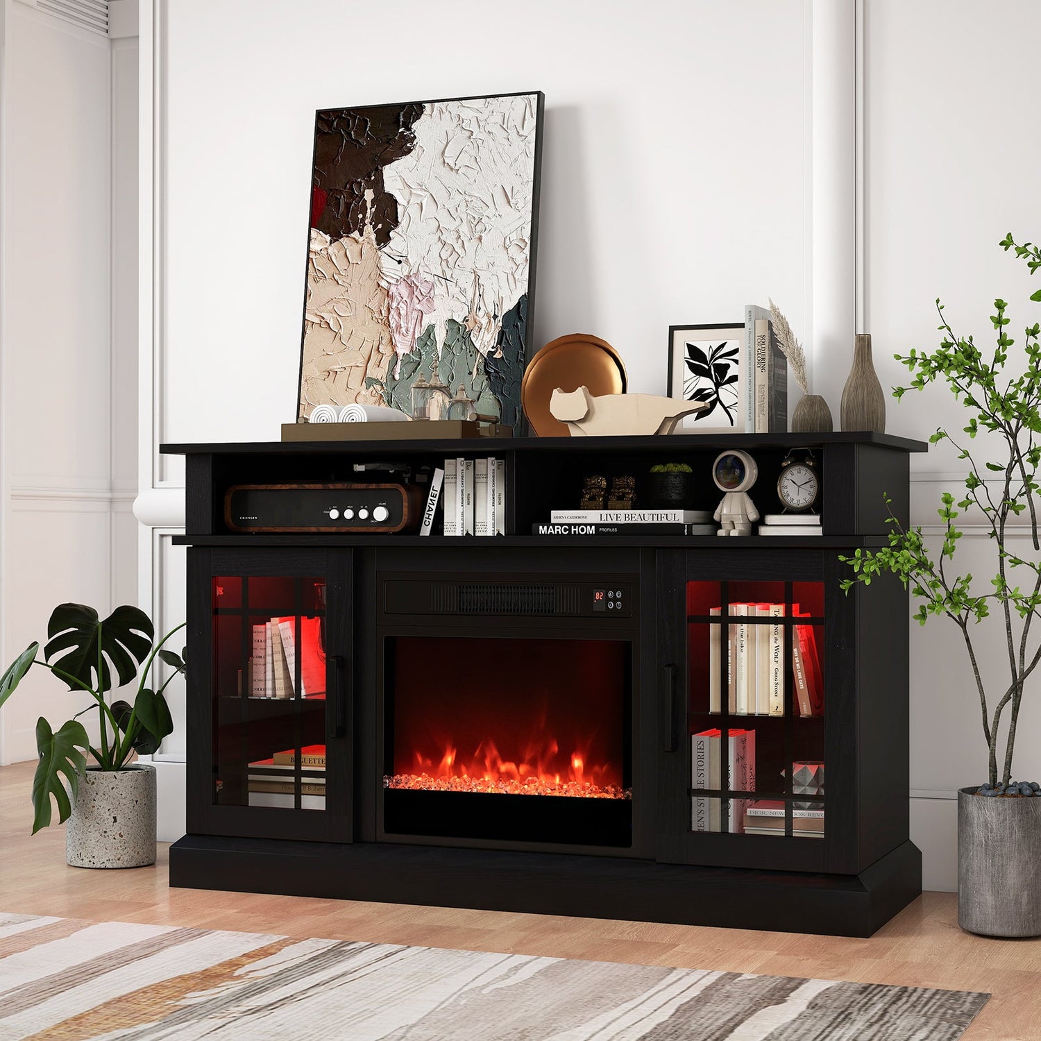 Mueble de TV con chimenea eléctrica, luces LED y controles remotos para televisores de hasta 40 pulgadas