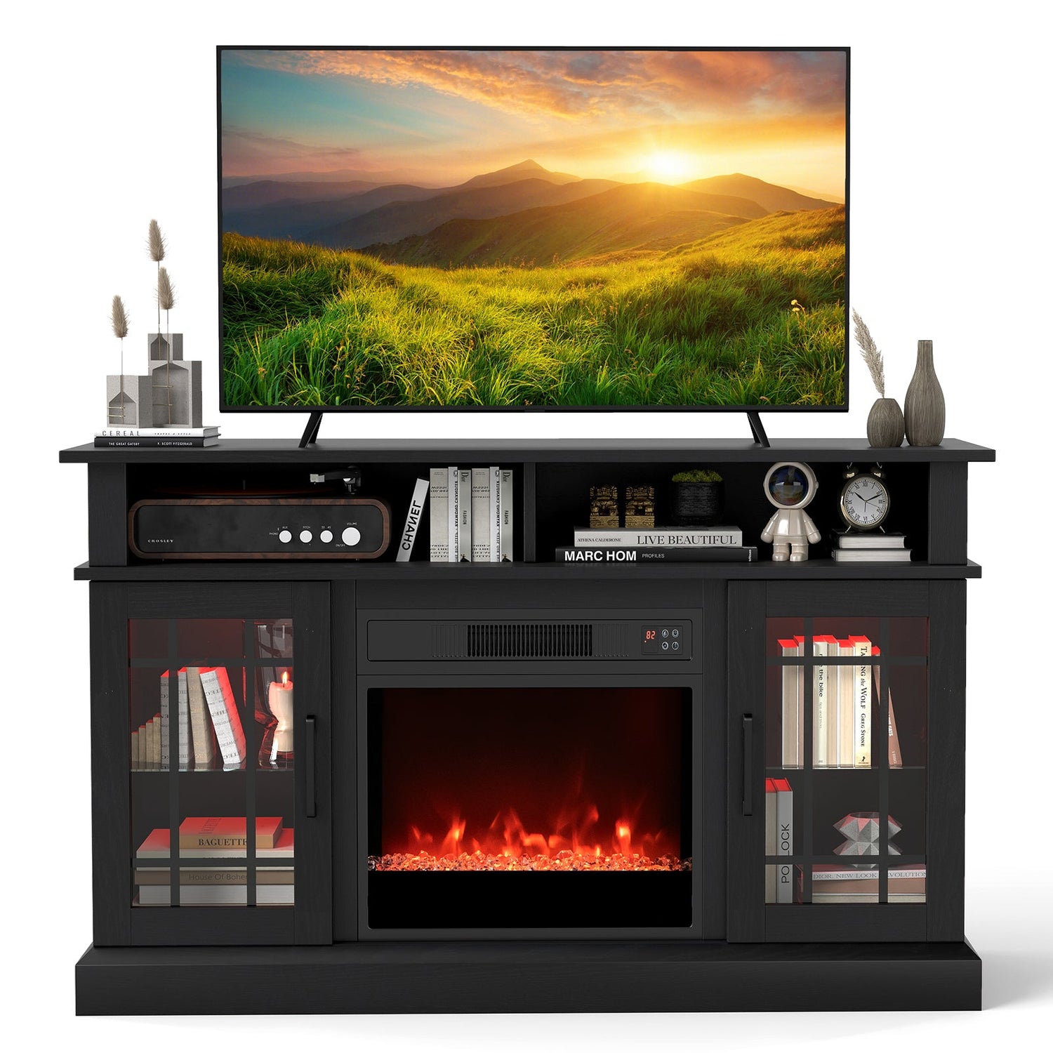 Mueble de TV con chimenea eléctrica, luces LED y controles remotos para televisores de hasta 40 pulgadas