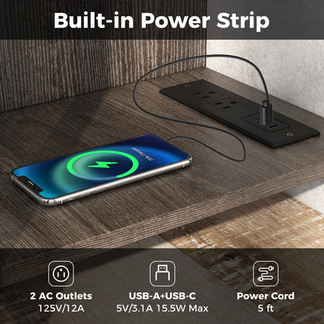 Mueble de TV de 3 niveles con toma de corriente USB y estante ajustable-Gris