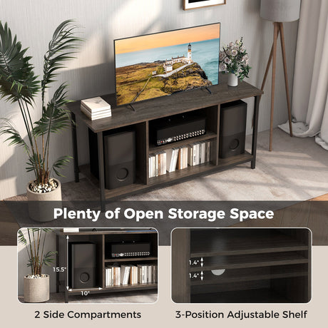 Mueble de TV de 3 niveles con toma de corriente USB y estante ajustable-Gris