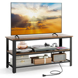 Mueble de TV industrial de hasta 50 pulgadas con tomas de corriente y puertos USB-Marrón rústico