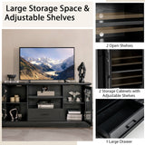 Mueble de TV para televisores de hasta 70 pulgadas con puertas de vidrio, compartimentos y cajón
