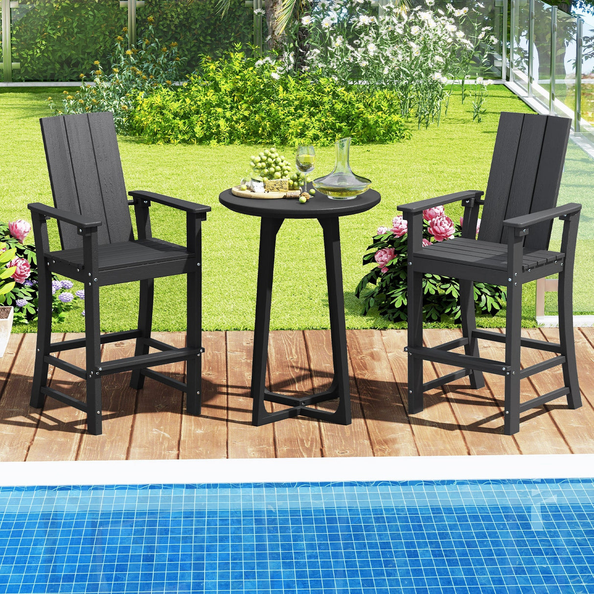 Taburete alto de bar para exteriores Adirondack con respaldo ergonómico para patio trasero