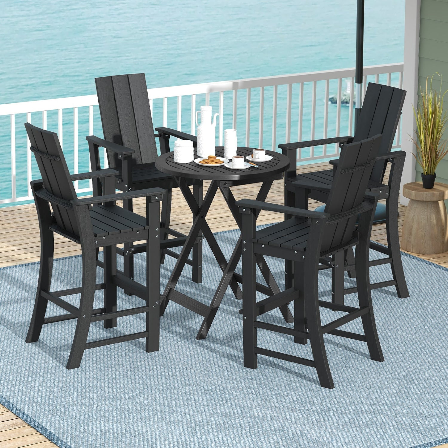 Taburete alto de bar para exteriores Adirondack con respaldo ergonómico para patio trasero