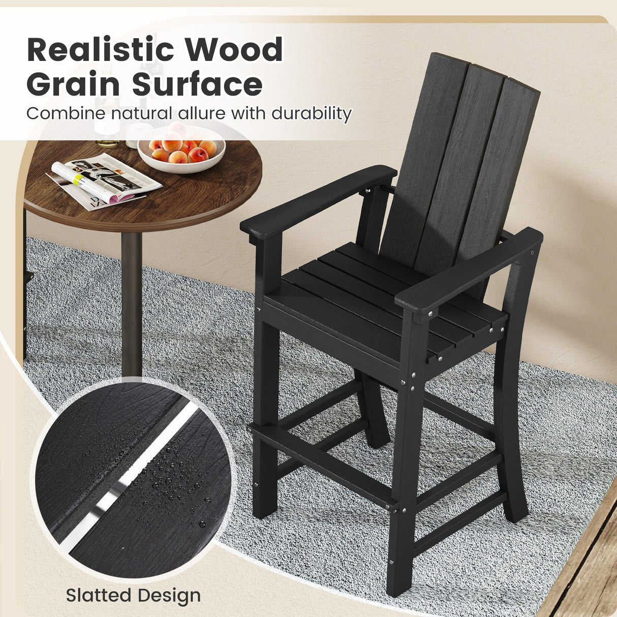 Taburete alto de bar para exteriores Adirondack con respaldo ergonómico para patio trasero