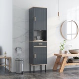 Mueble de Baño Independiente Estrecho para Ropa Blanca con Puertas y Cajón - Gris