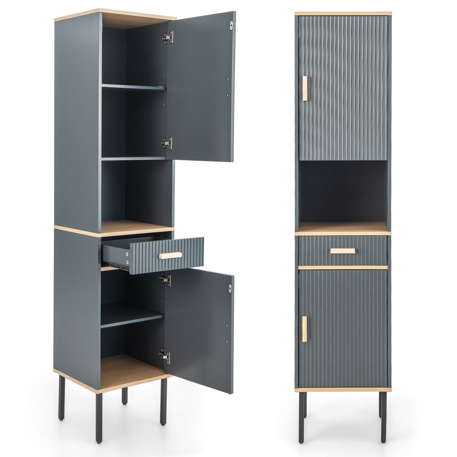 Mueble de Baño Independiente Estrecho para Ropa Blanca con Puertas y Cajón - Gris